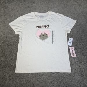 Pusheen Shirt Unisex Medium White Purrfect Heart Graphic Cotton Crew Neck Tee